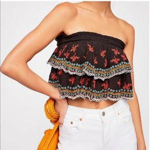 Free People Embroidered Ruffle Top